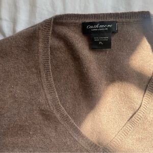 Lord & Taylor Cashmere Sweater in Mushroom | V Neck — PL